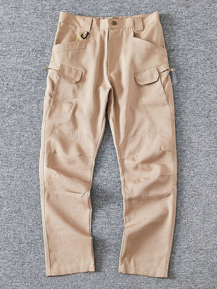 Pantalones largos de ocio y hermosos pantalones adecuados para hombres y mujeres que van a trabajar en verano se pueden usar pantalones de primavera y otoño pantalones de trabajo de varios bolsillos relajados pantalones de ocio rápido y recto - Caqui - Ver 1