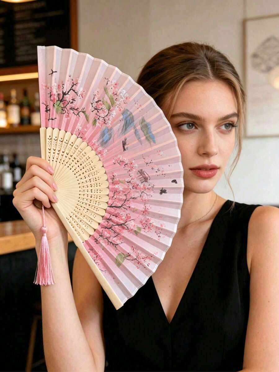 1把复古流苏折扇，中式经典折扇，汉服旗袍配饰扇，舞蹈表演扇，伴娘扇，家居装饰扇，便携式手持扇，节日配饰 - D - 查看 1