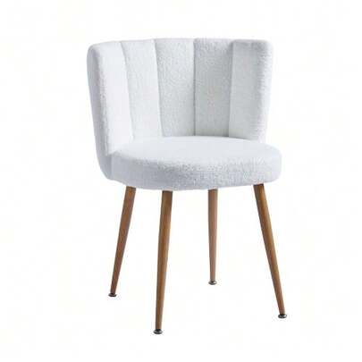 Modern WHITE Dining Chairs (Set Of 2) With Wood-Colored Iron Tube Legs, Short-Pile Cushions And Comfortable Backrest, Suitable For Dining Room, Living Room, Cafe, Simple Structure.