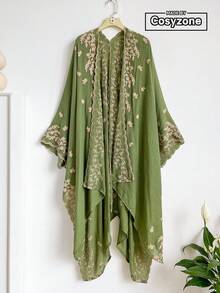 1 chiếc Kimono/Sarong phong cách Bohemian thêu hoa trang nhã, áo choàng đi biển mùa xuân/hè dành cho nữ, khăn choàng nhẹ, phụ kiện thời trang đa năng, quà tặng sang trọng. - màu xanh lá - Xem 1
