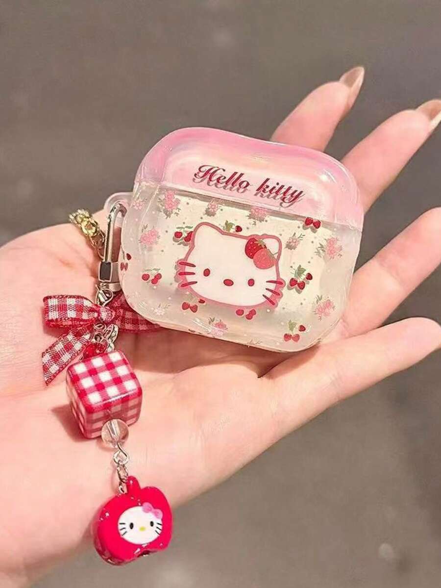 SANRIO 1 chiếc ốp tai nghe Bluetooth KT họa tiết hoa hoạt hình, kiểu dáng nữ tính. - hồng - Xem 1