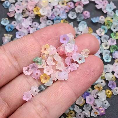 500-1000 hạt acrylic hình hoa linh lan, hạt spacer mini màu gradient dùng để làm trang sức, bông tai, vòng cổ - Bộ hạt chuông gió trong suốt.