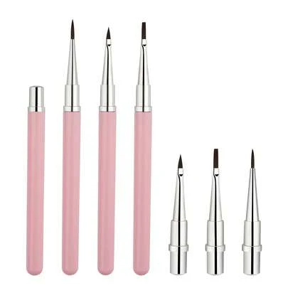 3pcs/Set Plaid, Universal, Petal Nail Art Pens With Integrated Nail Brush & Cap, New Concept