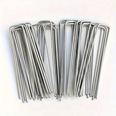 50pcs U-Shaped Ground Nails, Reusable Outdoor Tent Stakes, High Hardness Rust-Resistant Metal Material, Smooth Surface Anti-Corrosion Anti-Aging, Reinforced Design With Strong Load Bearing, Easy Installation And Removal, Suitable For Camping Tent Fixation, Yard Lawn Decoration, Removal, Artificial Turf Installation, Sunshade Net Fixation, Outdoor Awning Setup, Garden Fencing And More Outdoor Camping & Yard Fixing Tools