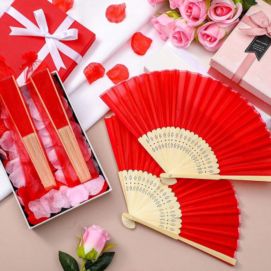 30/20/15/10/5/2件&1件 婚禮派對絲綢手扇，新娘手持摺扇，竹製手持摺扇，適用於新娘婚前派對、伴娘禮物、派對裝飾
