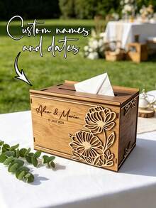 1pc Personalized Customized Wedding Card Box, Wedding Wooden Card Box, Personalized Wedding Envelope Box, Customized Wedding Mailbox, Wedding Card Gift Box With Delivery Hole, The Required Material Width Is 3 Millimeters. - Black - View 3