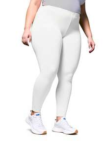 Plus Size Women's White Leggings, European And American Casual Fashion Outdoor Sports Fitness Pants, Minimalist Soft Comfortable Elastic Skinny Pants For Indoor/Outdoor Activities, Yoga, Jogging, Shopping, Holiday Events, Party, 7/8 Length Spring - White - View 7