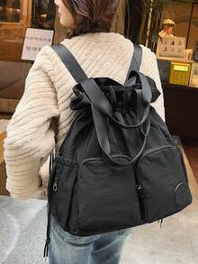 peach tree 男女通用旅行背包，两用手提包/单肩包，笔记本电脑包，防水隔层，大容量，多口袋，休闲纯色，适合旅行、度假、上学、商务出行，也是情人节、圣诞节、万圣节的理想礼物。 - 黑色 - 查看 5
