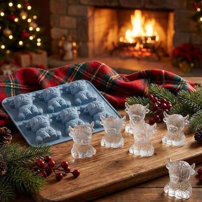 6-Fach Highland Kuh Silikon Form, 3D süße Kuh geformte Silikon Eiswürfelform, wiederverwendbare Tier Form für Whiskey, Cocktails, Kaffee, Bier, Getränke, Desserts, Party Zubehör und Geschenke für Kuh-Liebhaber