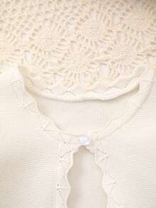 Baby Girls' Elegant Sweet Solid Color Knitted Shawl, Lace Design For More Tenderness, Suitable For Daily Wear, Outings Or Eid Al-Adha Gift - Beige - View 3