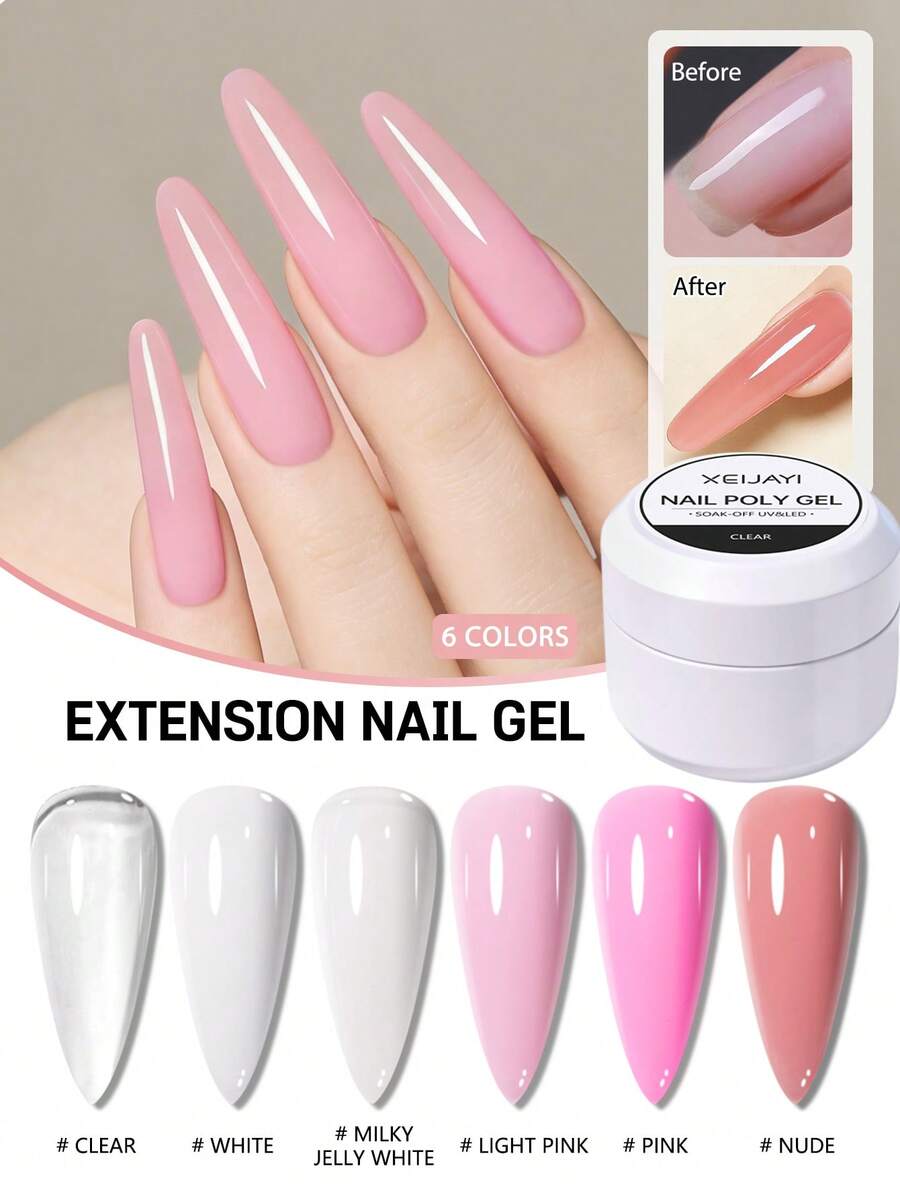 XEIJAYI 6pcs Solid Nail Extension Gel, Hard Nail Extension Gel, Non-Sticky Hand Nail Sculpting Gel, Acrylic Extension Gel, Long-Lasting Solid Nail Extension Gel