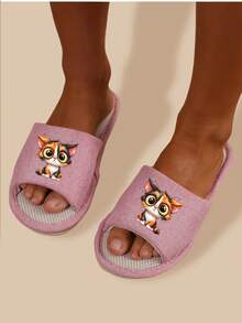 Couples Spring/Autumn New Animal Open-Toe Linen Slippers, Solid Color Cute Fabric Slip-On Non-Slip Breathable Unisex Slippers - Pink - View 3