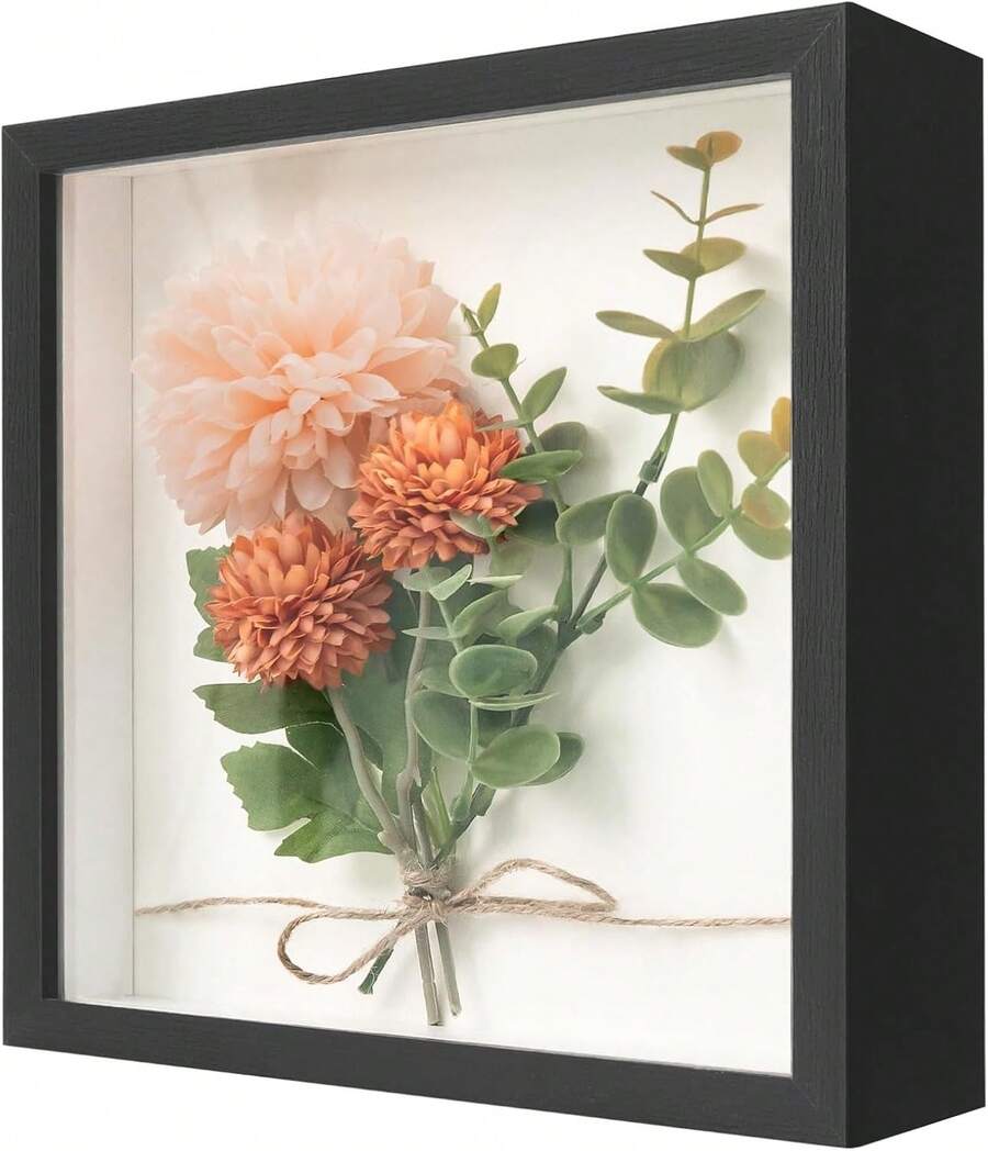 3D Stereoscopic Photo Frame, Dimensions 22 X 22 Cm, 3D Stereoscopic Object Photo Frame, Depth 3 Cm, Suitable For Walls And Tabletops, Can Be Used As A Photo, Object, Wedding Bouquet, DIY Artwork Display Box (Black) - đen - Xem 1