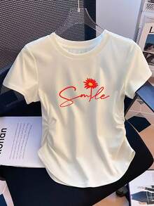 New Women's Top With A High-Waisted Cut That Flatters The Figure. It's Stretchy, Perfect For Casual Wear, And Has A Modern,Style. A Comfortable Printed Shirt - YGW - White - View 7