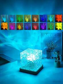 16-Color Geometric Shape Wave USB Lamp With Remote Control | USB Powered | Remote Control Color Changing & Dimmable | Starry Sky Projector | RGB Nightlight | LED Lamp | Office Desk Lamp | Smart Light | Crystal Lamp | Atmosphere Decor Light | Suitable For Office, Bedroom, Gaming Room, Party, Living Room, Bedside, Home Theater | Christmas Decoration Gift - Multicolor - View 9
