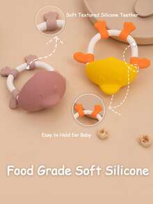 1 pieza Mordedor de silicona para bebé con forma de pato, fácil de sujetar, juguete de dentición para bebés que ayuda al agarre y el entrenamiento de la fuerza de mordida - Multicolor - Ver 6