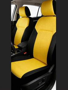 5 piezas Fundas para asientos de coche, tela de malla tipo sándwich, transpirable y ventilada, suave y cómoda, elástica, accesorios para automóvil, fundas para asientos de coche para mujeres/hombres, decoración para coche, fundas para asientos de coche, accesorios interiores para coche, juego completo de artículos esenciales para el coche, patchwork negro y amarillo, adecuado para todas las estaciones - Multicolor - Ver 2