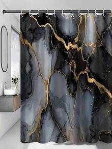 1件灰色和金色大理石纹图案浴帘，现代奢华抽象设计，适用于浴室浴缸，防水面料，带挂钩 - A - 查看 13