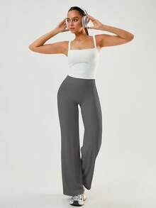 NcmRyu 1pc Women Solid Color Relaxed Fit High Waist Wide Leg Sports Pants - Grey - View 5