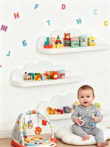 1/2/3 piezas Estantes con forma de nube para habitación infantil, estantes de pared de madera con diseño de nube creativa para almacenamiento - Blanco - Ver 4