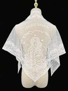 1pc Lace Floral Trim Wedding Veil Scarf, Fashion Breathable Lace Edge Church Headscarf - Cross - 查看 10