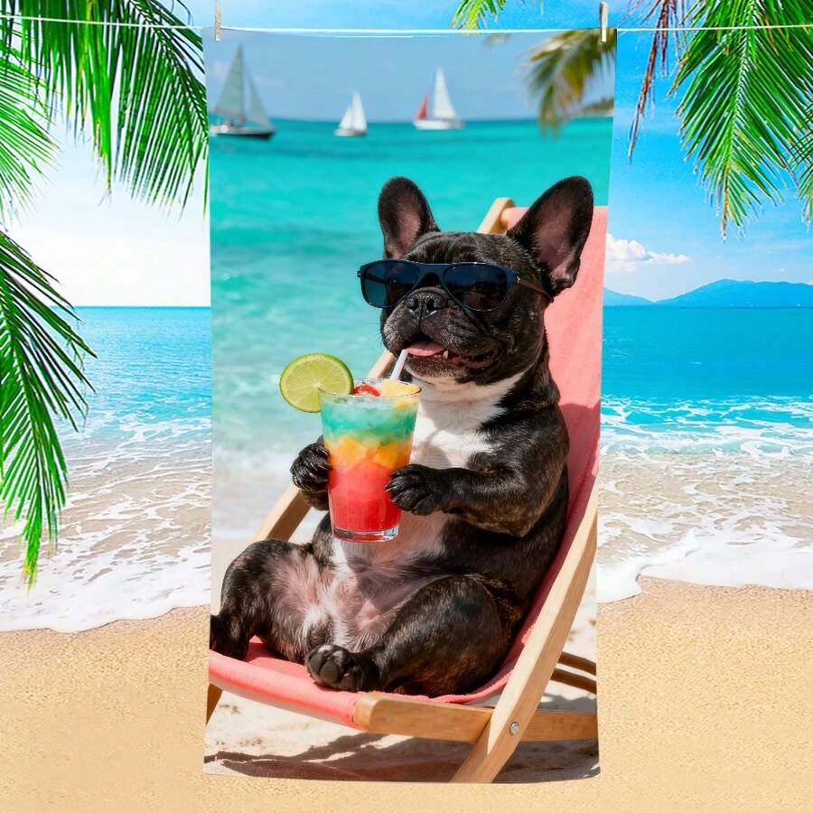 1pc Bulldog Beach Towel, Super Absorbent Large Beach Blanket, Suitable For Beach, Pool, Travel, Camping, Yoga, Available In Multiple Sizes - Beach Bully - View 1