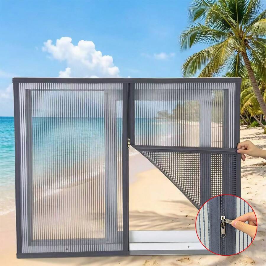 1pc Grey Invisible Magnetic Fly Screen, Self-Adhesive No Drill Mosquito Net, Anti-Cat Scratch Window Curtain