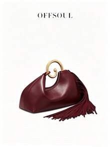 Bolso de embrague metálico retro para mujer, estilo europeo y americano para fiesta de noche y banquete, bolso de mano de alta gama con borlas y forma irregular - Burdeos - Ver 3