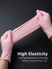 100只粉色无粉一次性丁腈手套，高弹加厚，美发沙龙图案刺绣，汽车维修丁腈手套，防水手套，适用于厨房清洁、纹身、染发、宠物护理、美容院、清洁用品、家用工具（无包装盒） - 粉色 - 查看 8