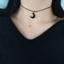1pc Black Gothic Moon & Crescent-Shaped Alloy Pendant Choker Collar Necklace For Women, Suitable For Daily Wear - 黑色 2 - 查看 5