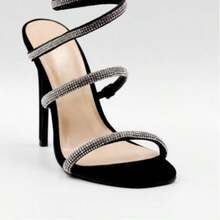 Fashionable Rhinestone Open Toe Slippers Party - Black - View 2