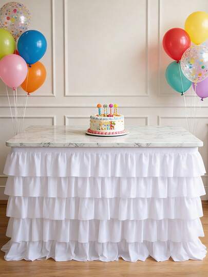 1 pieza Mantel elegante blanco de múltiples capas, adecuado para mesas largas o redondas, desmontable con , excelente para bodas, cumpleaños, mesas rectangulares o redondas, recepciones de bodas, mesas para pasteles, decoración del hogar para fiestas de cumpleaños