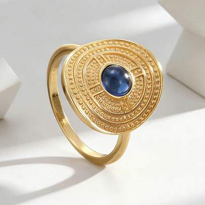 Charm-In Nhẫn mặt dây chuyền đính đá xanh mạ vàng 18K, trang sức cổ điển nổi bật dành cho nữ.