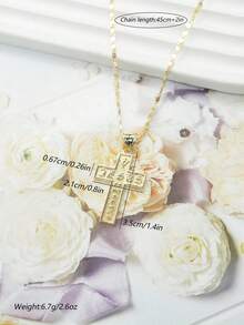 1件简约时尚金色十字架项链，百搭男女通用基督教十字架吊坠 - 金色 - 查看 2