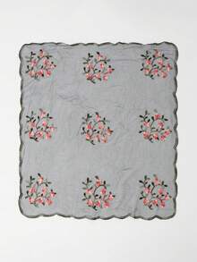 1 pieza Nuevo chal de mujer con bordado de flor de ciruelo en malla, chal con borde floral bordado de encaje vintage, pañuelo versátil - Multicolor - Ver 8