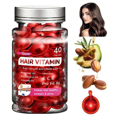 Tmomnky 40粒护发精华胶囊，富含维生素A、C、E、维生素原B5、摩洛哥阿甘油和鳄梨油，男女通用，免洗，适合所有发质。