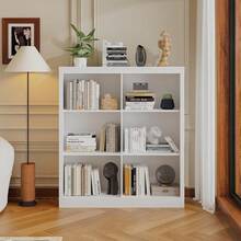 Robusto organizador de estantería de oficina de 6 cubos - estantería de madera alta de 53 pulgadas - diseño anti-punta, almacenamiento versátil y pantalla para oficina en casa, sala de estar, dormitorio - Roble sueco - Ver 8