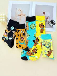 Warner Bros 5双随机春夏男女通用时尚卡通小狗图案百搭舒适透气字母中筒袜 - 彩色 - 查看 5
