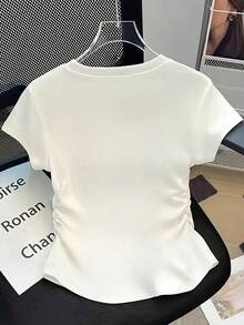 New Women's Top With A High-Waisted Cut That Flatters The Figure. It's Stretchy, Perfect For Casual Wear, And Has A Modern,Style. A Comfortable Printed Shirt - YGW - White - View 3