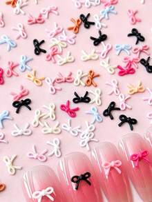 100pcs Kawaii Bowknot 3D Nail Charms Bulk Mix Colors Flatback Resin Hollowed Ribbon Bow Nail Art Decoration For DIY Nails Ornaments - Multicolor - View 7