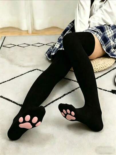 Women's Thigh High Socks, Retro Style Long Socks, Sexy Cat Claw Long Stockings, Pressure Long Socks
