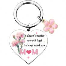 1pc Stainless Steel "Aunt MOM" Keychain, Engraved Heart Carnation Pendant, Meaningful Gift For Mother, Grandmother On Christmas, Mother's Day - Antique Silver - View 2