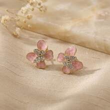 韩式蝴蝶耳环，优雅小众时尚耳环，简约百搭通勤耳环 - 粉色 - 查看 6