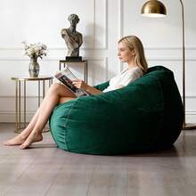 Bean Bag Chair Adults Kids Velvet Bean Bag Cover Washable Ultra Soft Pouf Ottoman No Filler Pouf Sofa Cover Lazy Armchair Couch Floor Seating Living Room Furniture(Chrysanthemum Yellow,90x110cm) - 1 - View 9