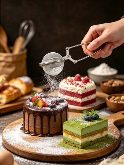 1 pieza Tamizador de azúcar en polvo de acero inoxidable con bola de té, un regalo ideal para amantes de la repostería, apto para separar café, infusión de té, tamizado manual de harina, colador, etc. Se puede usar para filtrar hojas de té sueltas, té de hierbas, azúcar, harina y especias