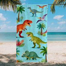 1pc Dinosaur Illustration Beach Towel, Super Soft Fiber Extra Large Beach Blanket, Super Absorbent Bath Towel, Suitable For Travel, Swimming Pool, Diving, Surfing, Yoga, Camping, Available In Multiple Sizes, Beach Accessories For Beach, Pool, Travel, Camping, Yoga - Dinosaur - View 5
