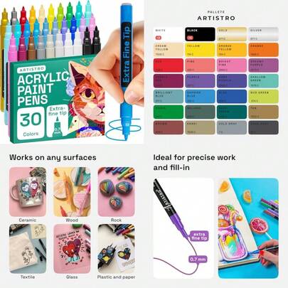 30 Acrylic Paint Pens For Calligraphy Markers With Precision S Multisurface Painting For Fabric Rock Glass Wood And More