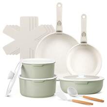 17pcs Pots And Pan Set, Nonstick Cookware Set Detachable Handle, Induction Kitchen Cookware Sets Non Stick With Removable Handle, RV Cookware Set, Green - 17PCS - View 10