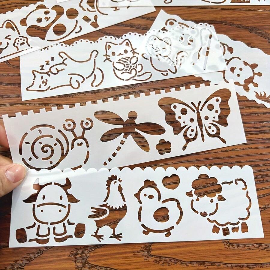 8pcs/Set Mini Hollow Animal Painting Template DIY Scrapbooking Craft Stencils, Reusable For Wood, Paper, Wall, Fabric, Plastic - Animal - View 1