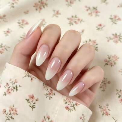 24pcs Almond-Shaped Matte Ombre Glossy Nail Stickers, Comfortable Wear, Minimalist Elegant Style, Suitable For Casual, Date, Outing, Women & Girls, Students